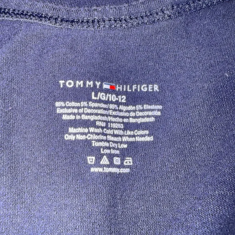 Tommy Hilfiger Girls Tank Top Shirt Size L (10-12) Navy Blue Henley Cotton